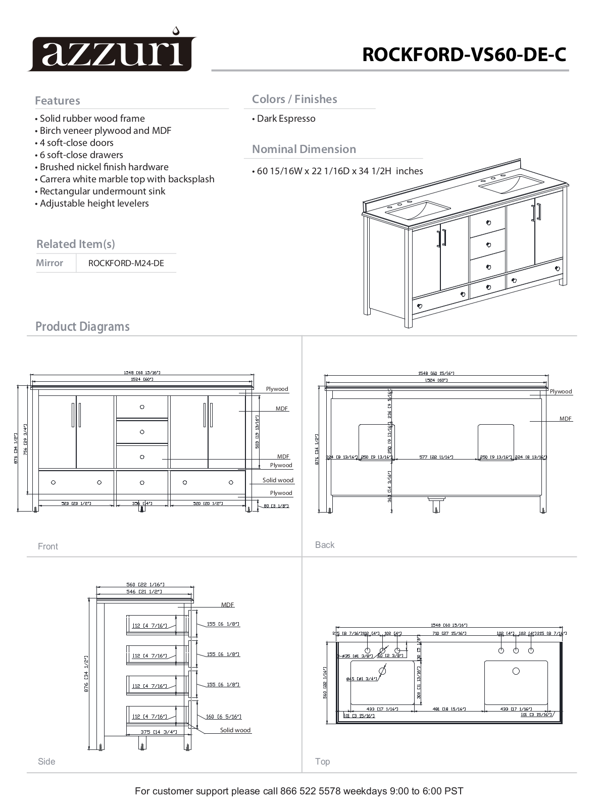 Azzuri ROCKFORDVS60DEC Specifications