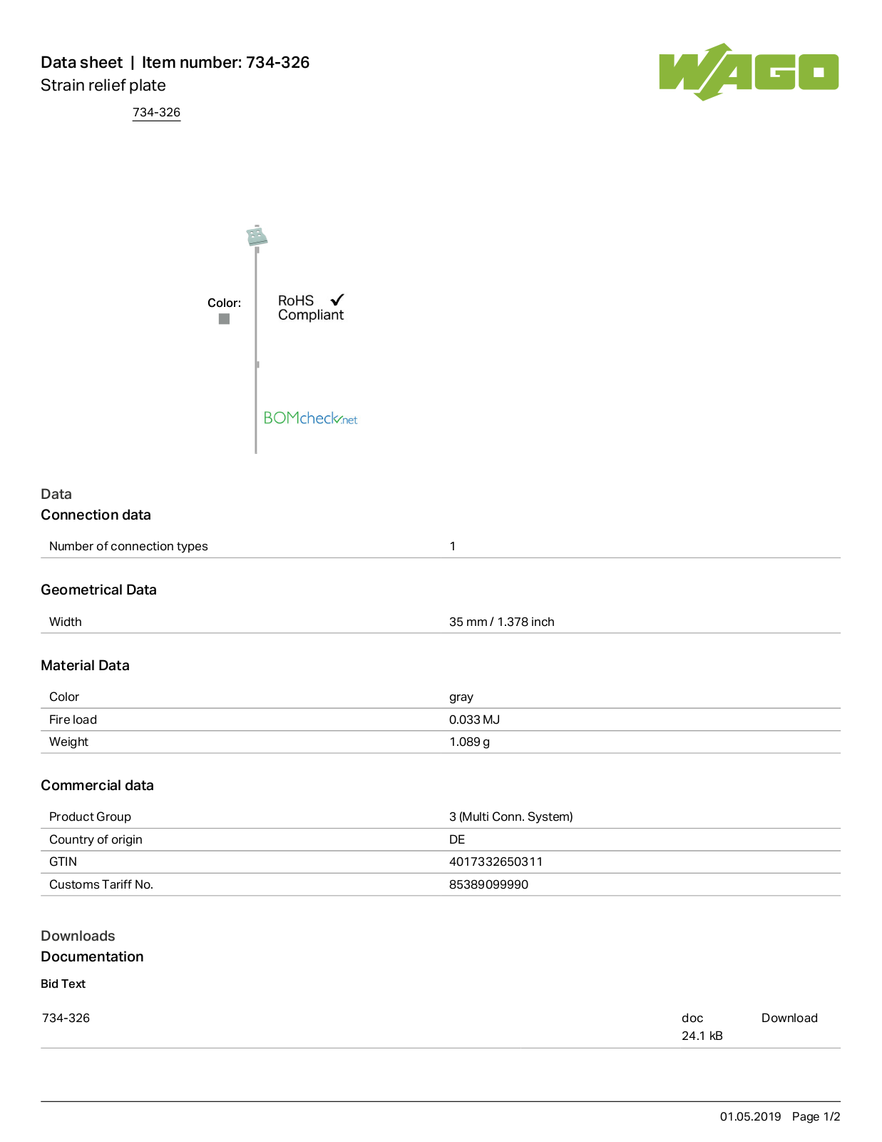 Wago 734-326 Data Sheet