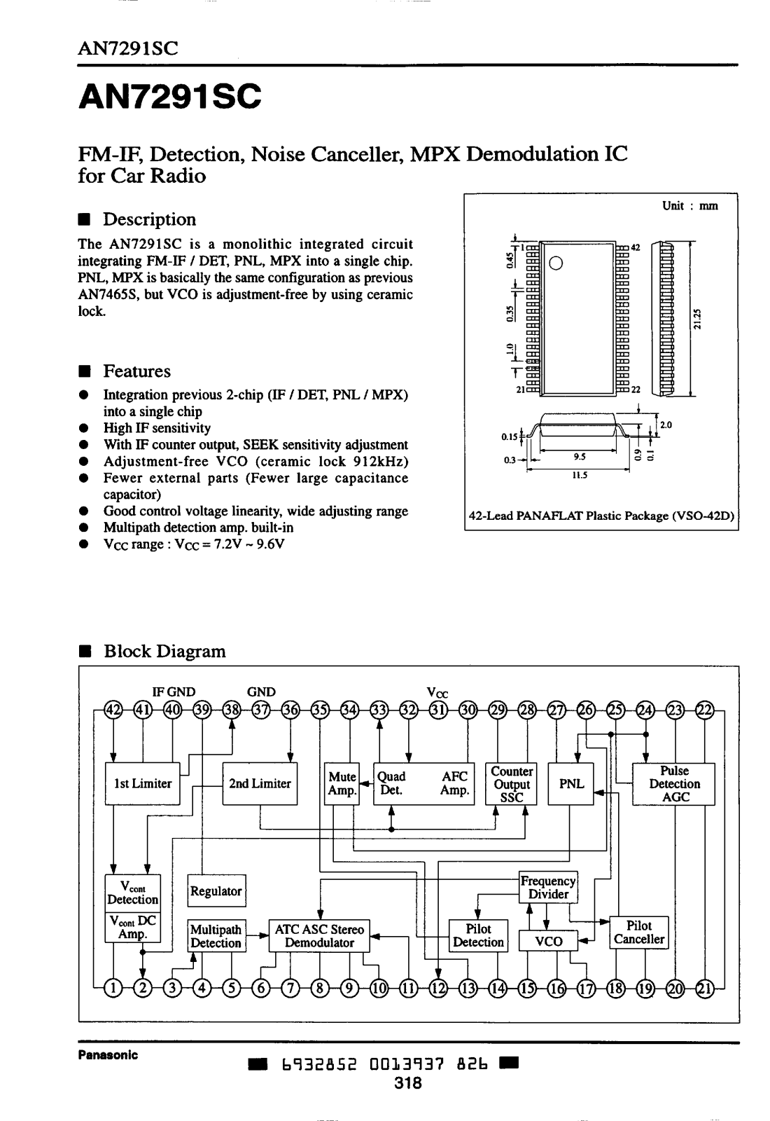 Panasonic AN7291SC Datasheet