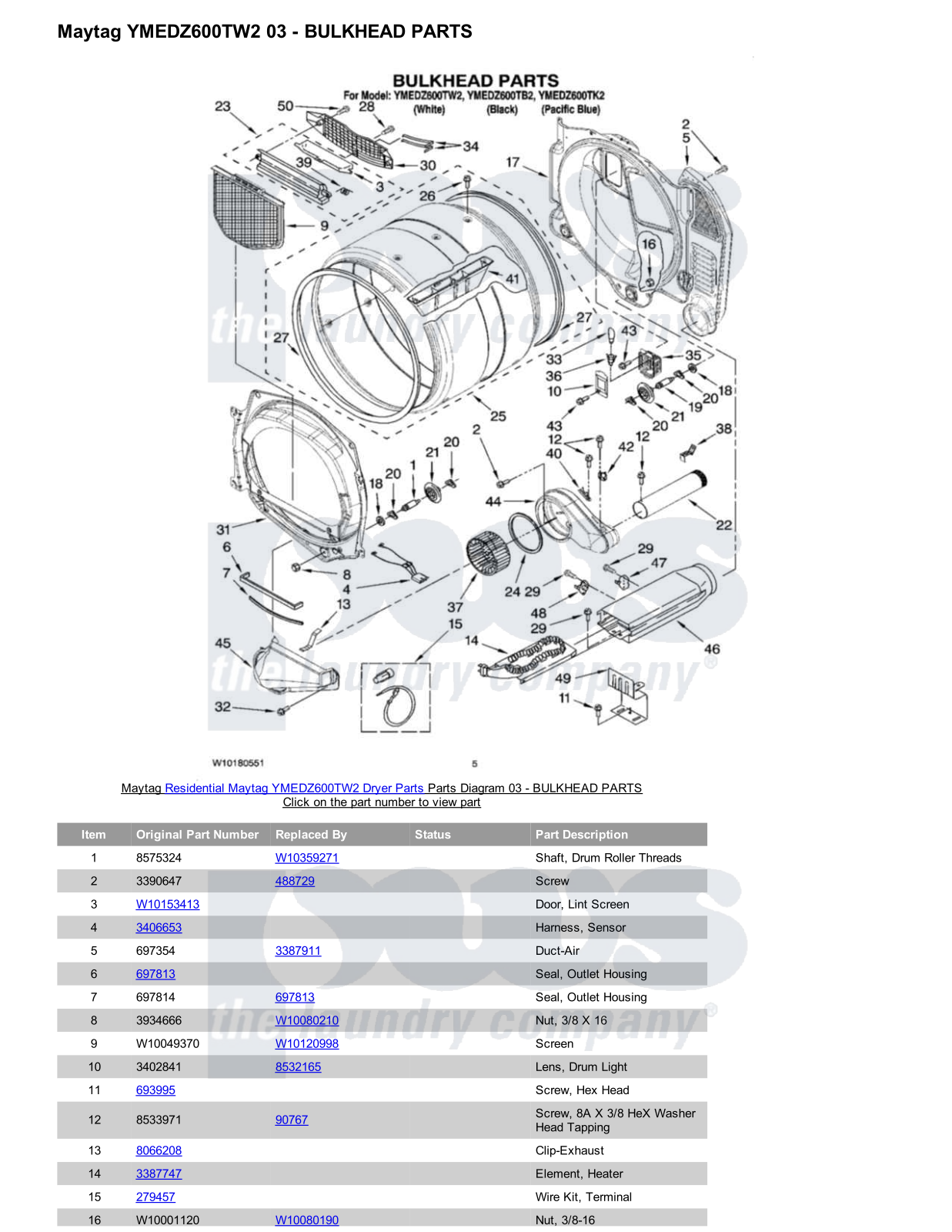 Maytag YMEDZ600TW2 Parts Diagram