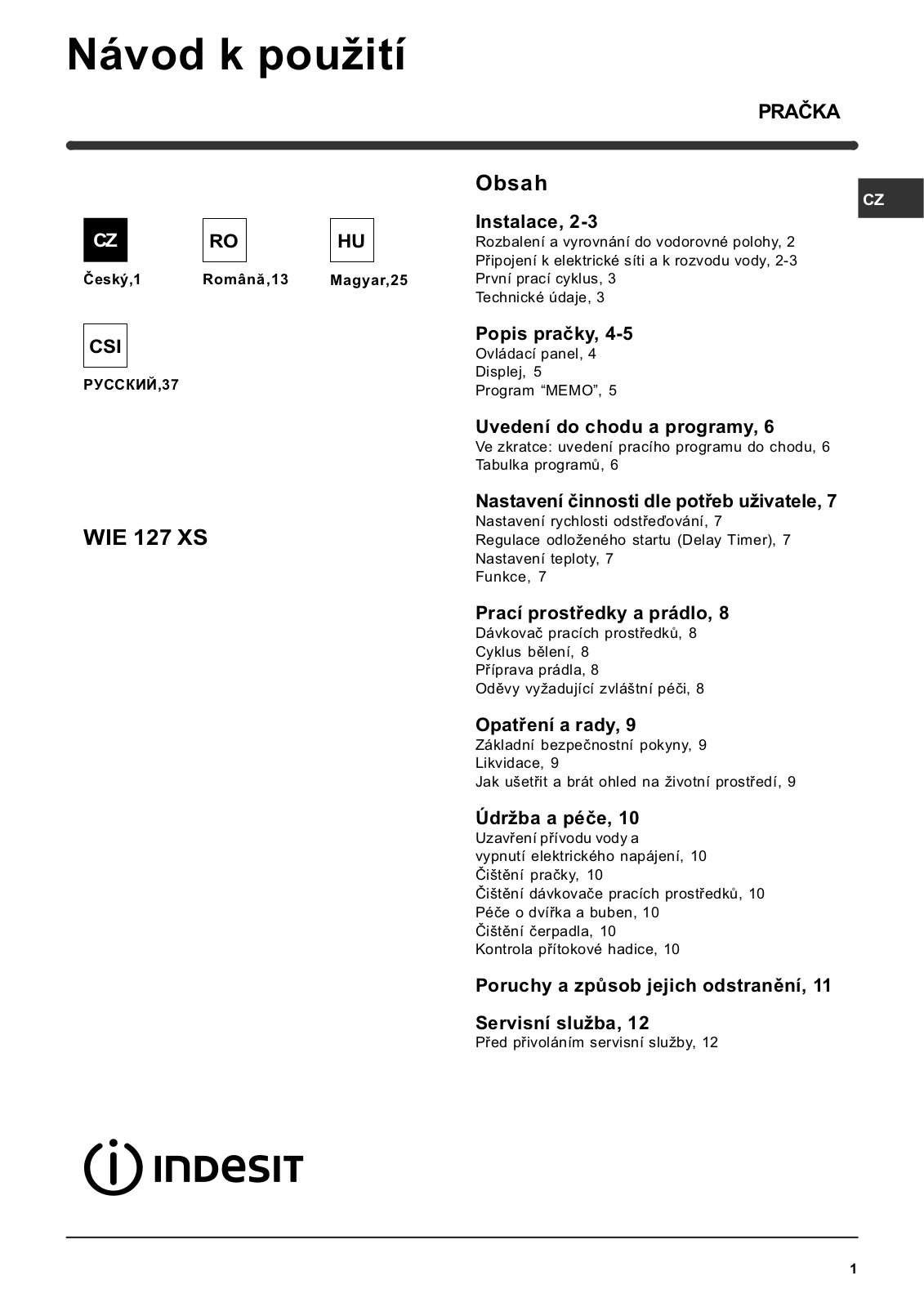 Indesit WIE 127 XS User Manual