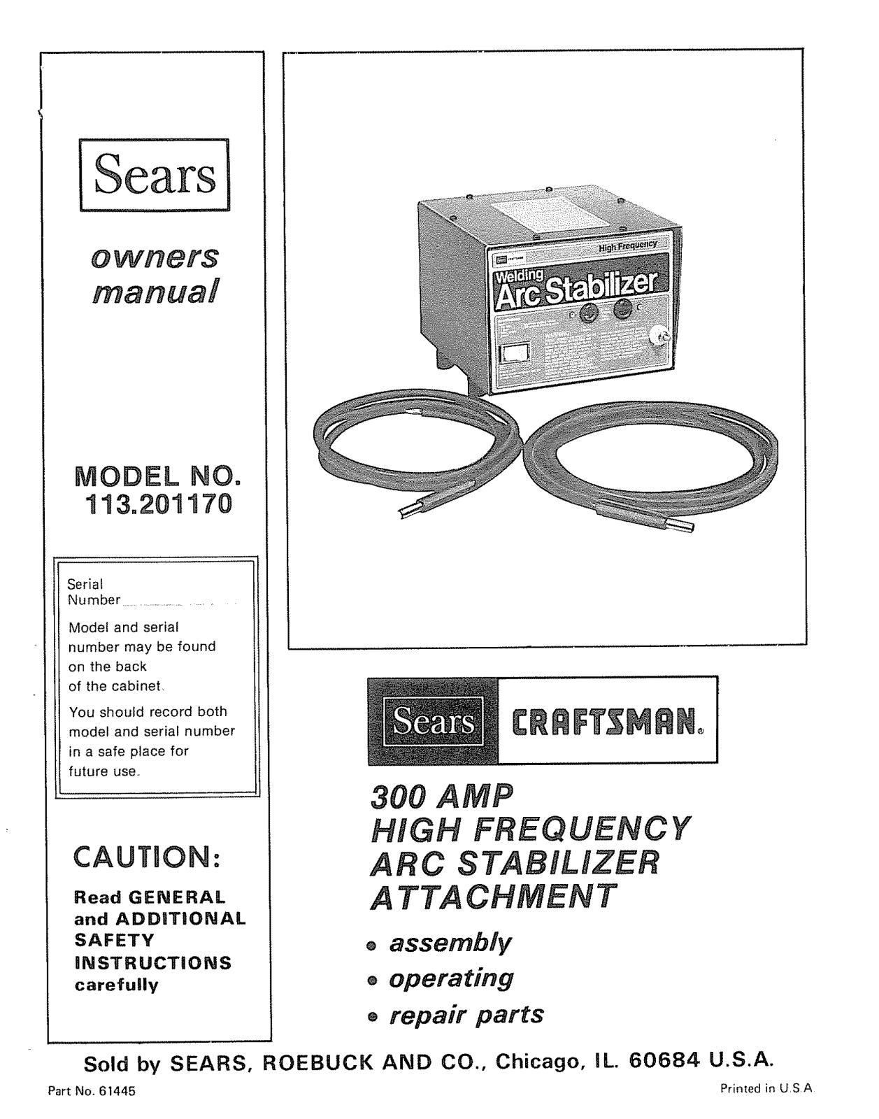 Craftsman 113201170 Owner’s Manual