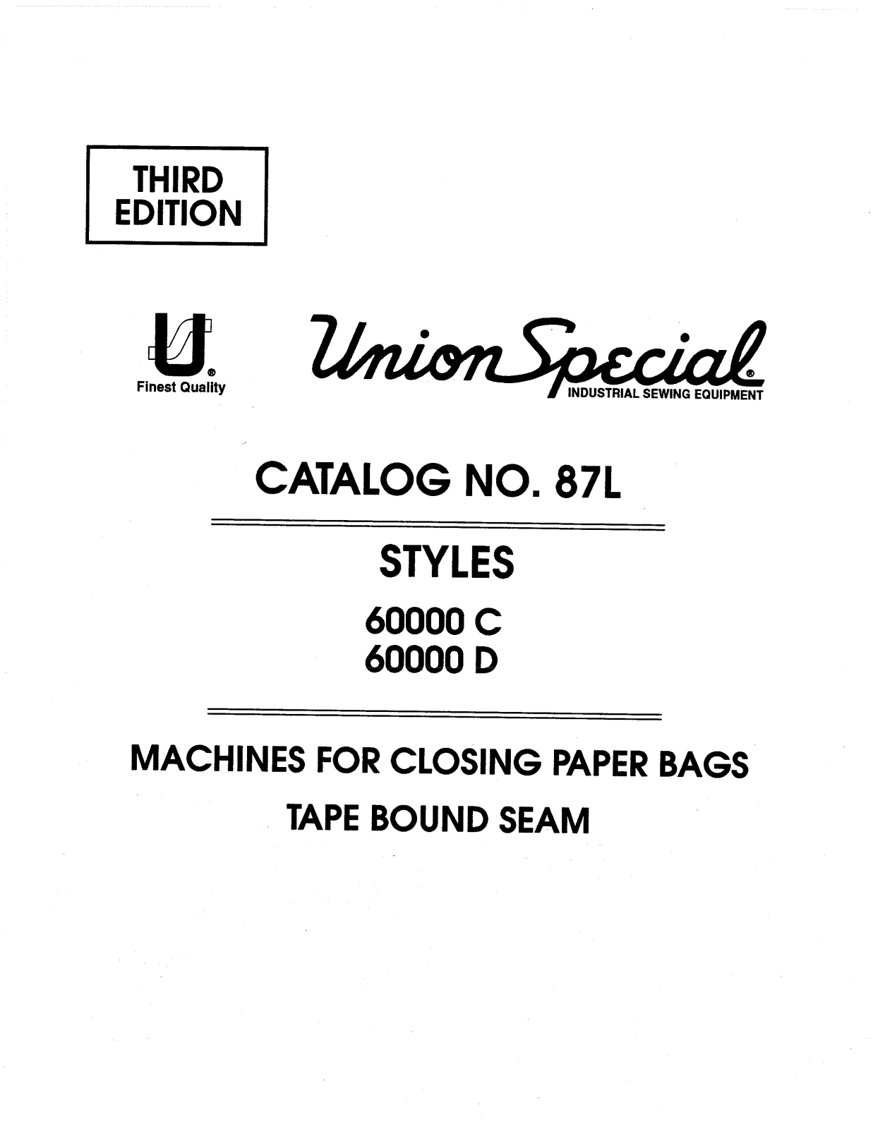 Union Special 60000C, 60000D Parts List