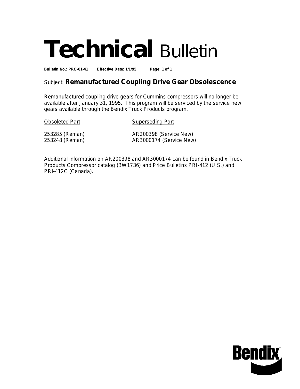 BENDIX TCH-001-041 User Manual