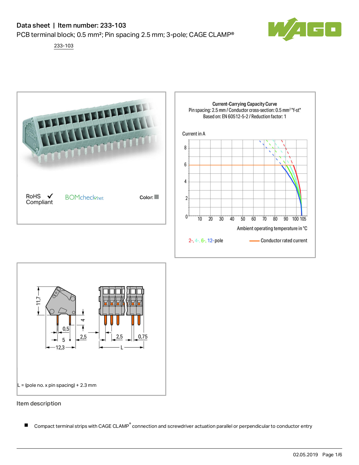 Wago 233-103 Data Sheet