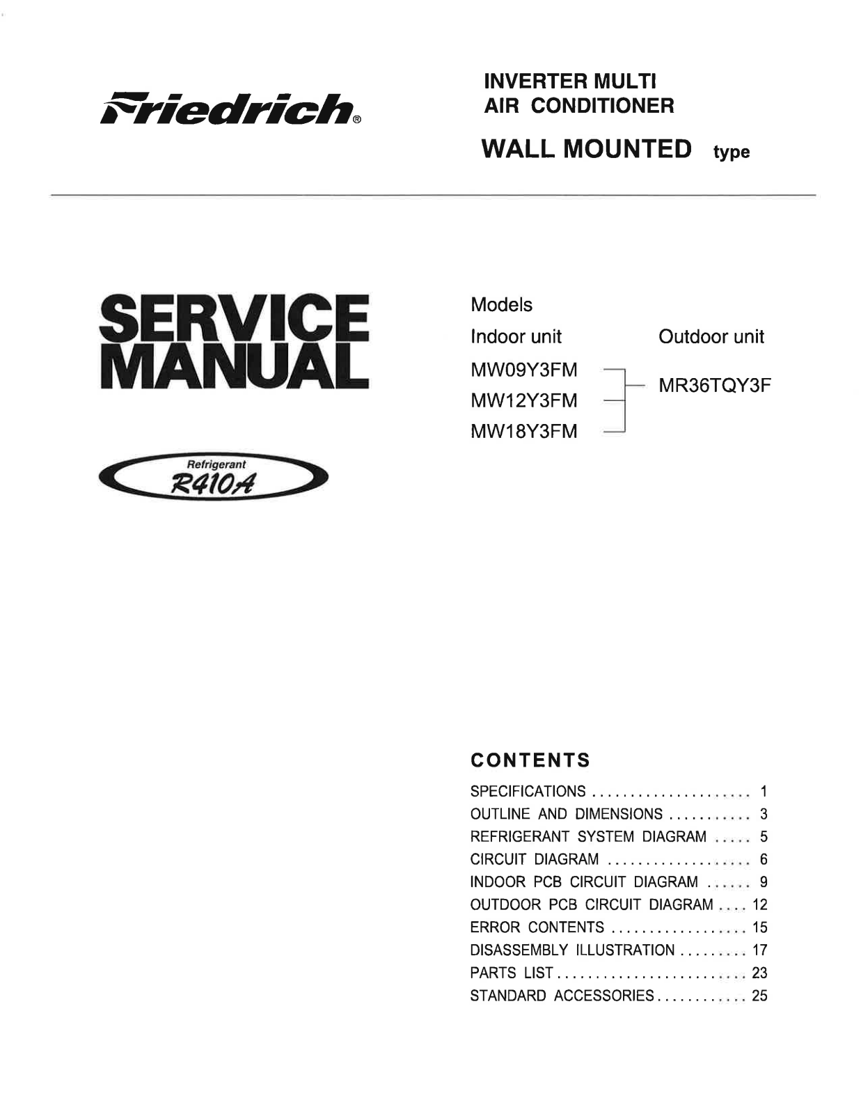 Friedrich MR36TQY3F User Manual