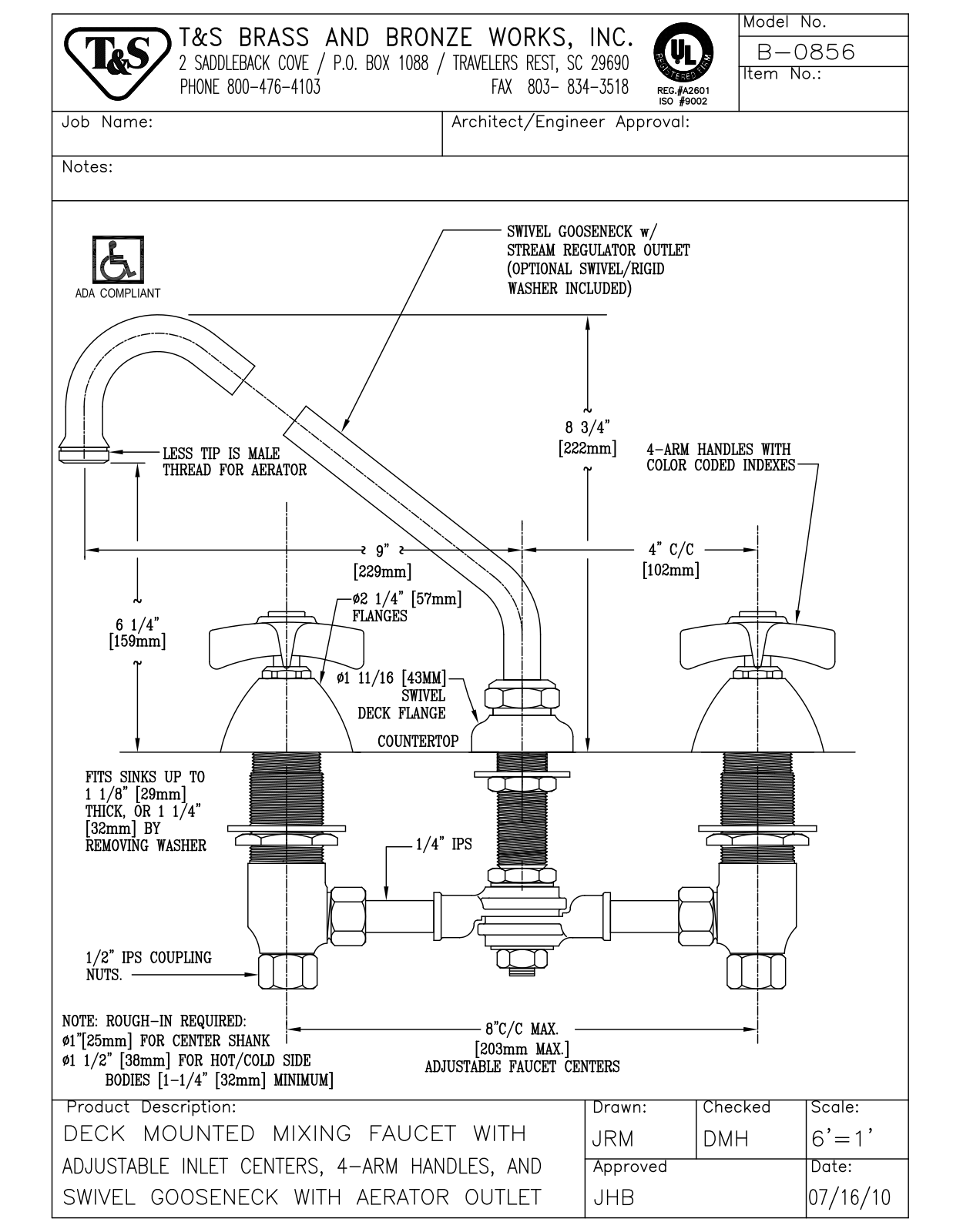 T&S Brass B-0856 User Manual