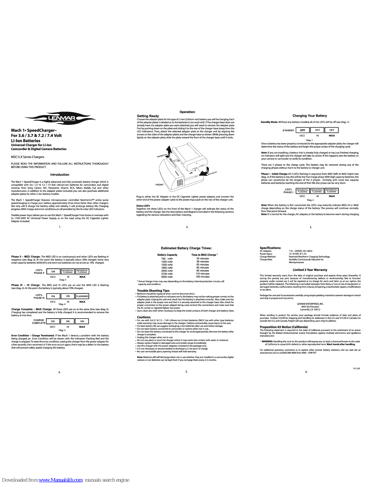 Lenmar Mach 1 SpeedCharger MSC1LX Series Instructions Manual