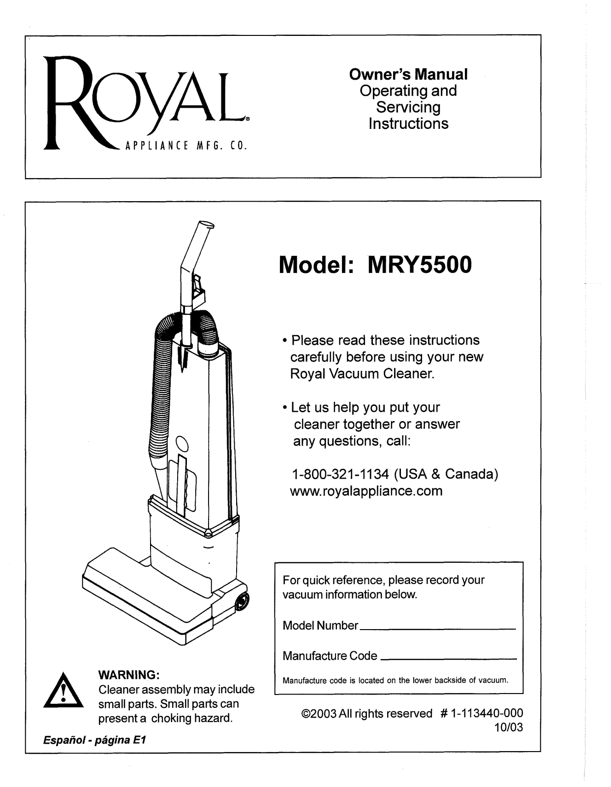 Dirtdevil MRY5500 User Manual - ManualMachine.com