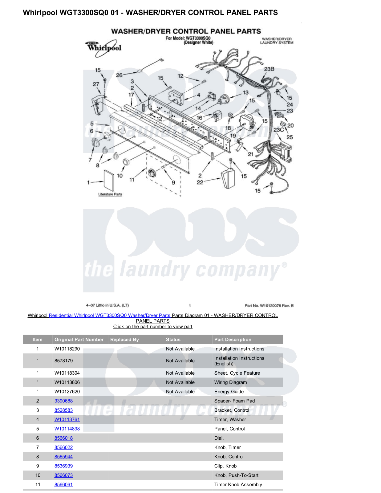 Whirlpool WGT3300SQ0/Dryer Parts Diagram