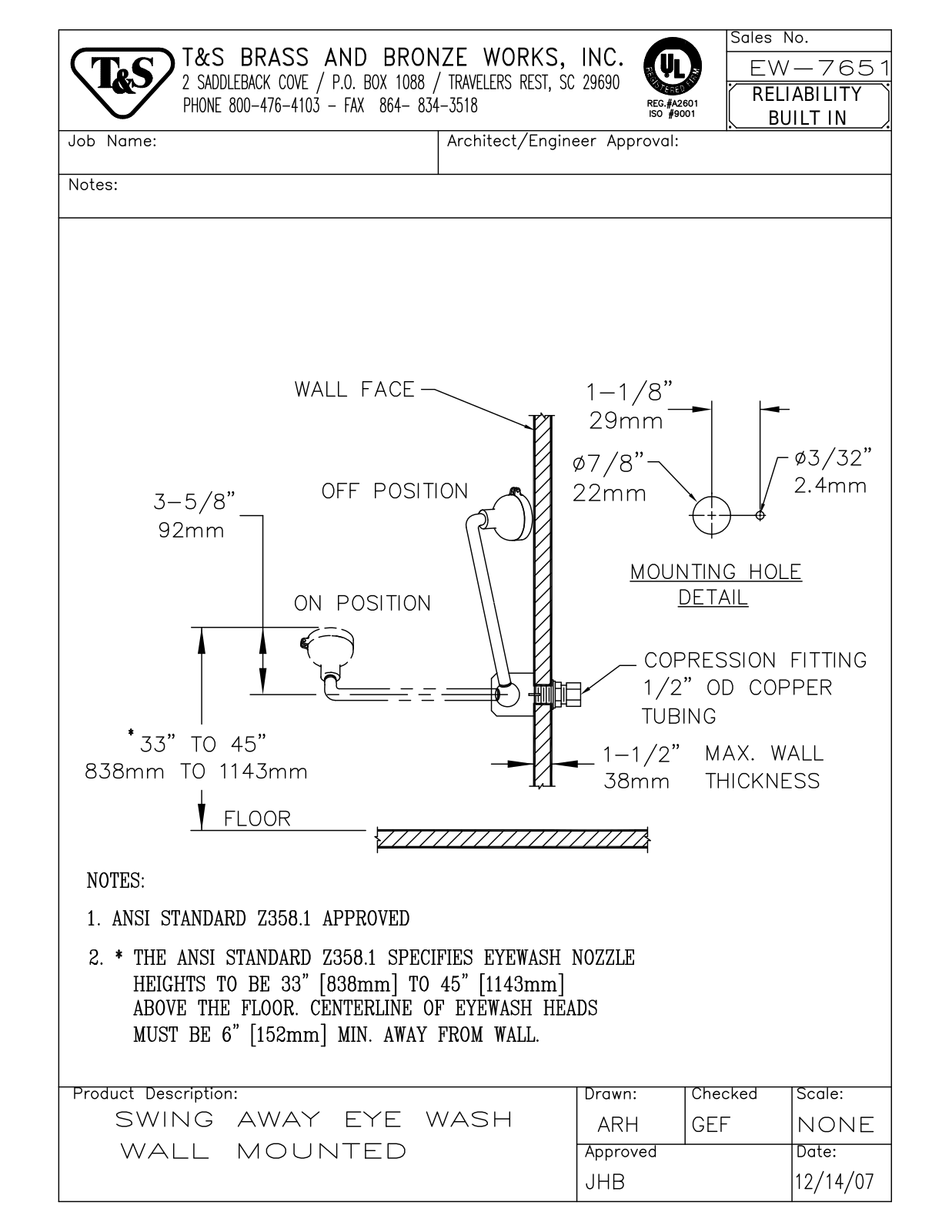 T & S Brass & Bronze Works EW-7651 General Manual