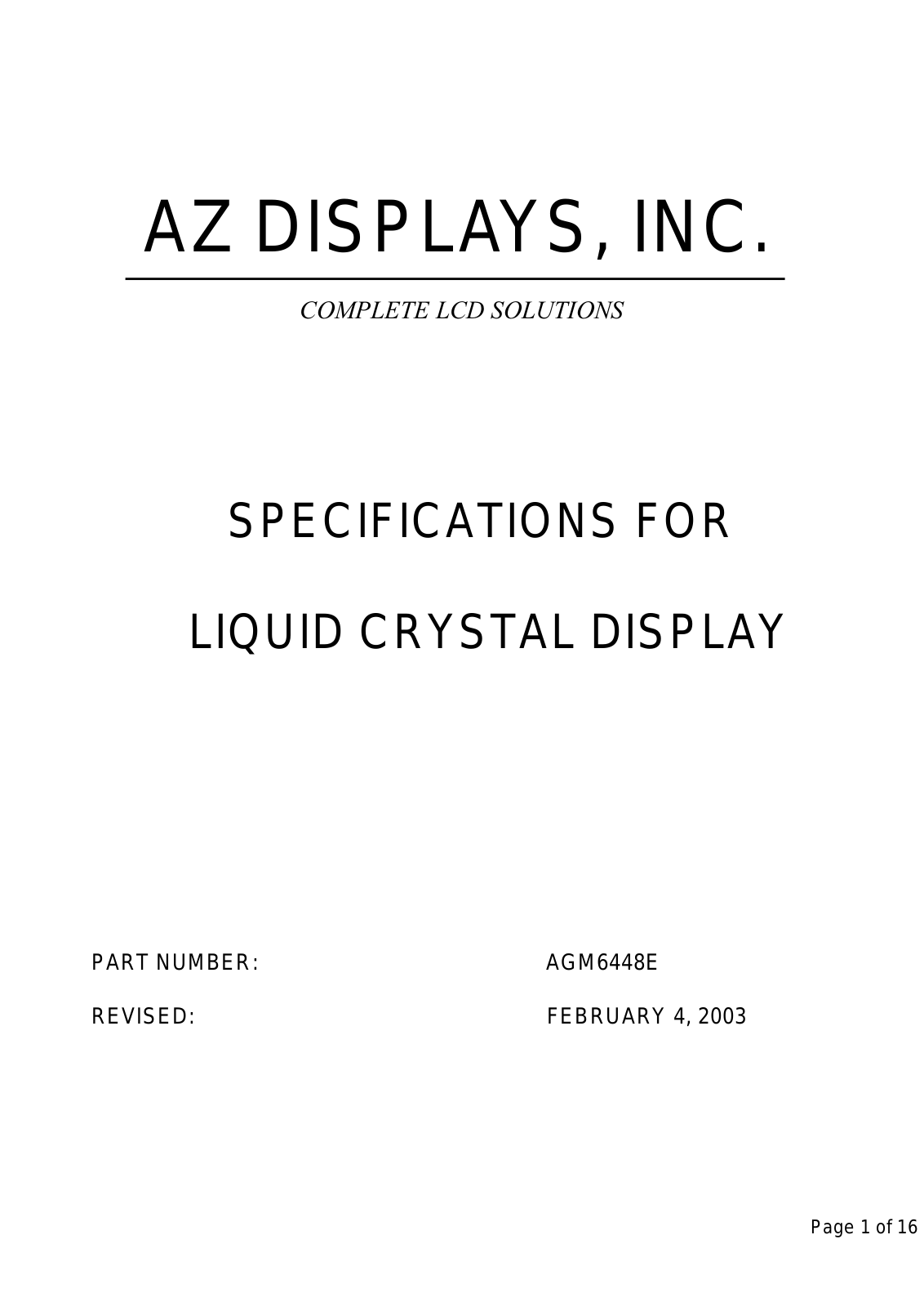 AZDIS AGM6448E-NC-FTS-T, AGM6448E-NC-FTD-T, AGM6448E-NC-FBS-T, AGM6448E-NC-FBD-T, AGM6448E-MC-FTS-T Datasheet