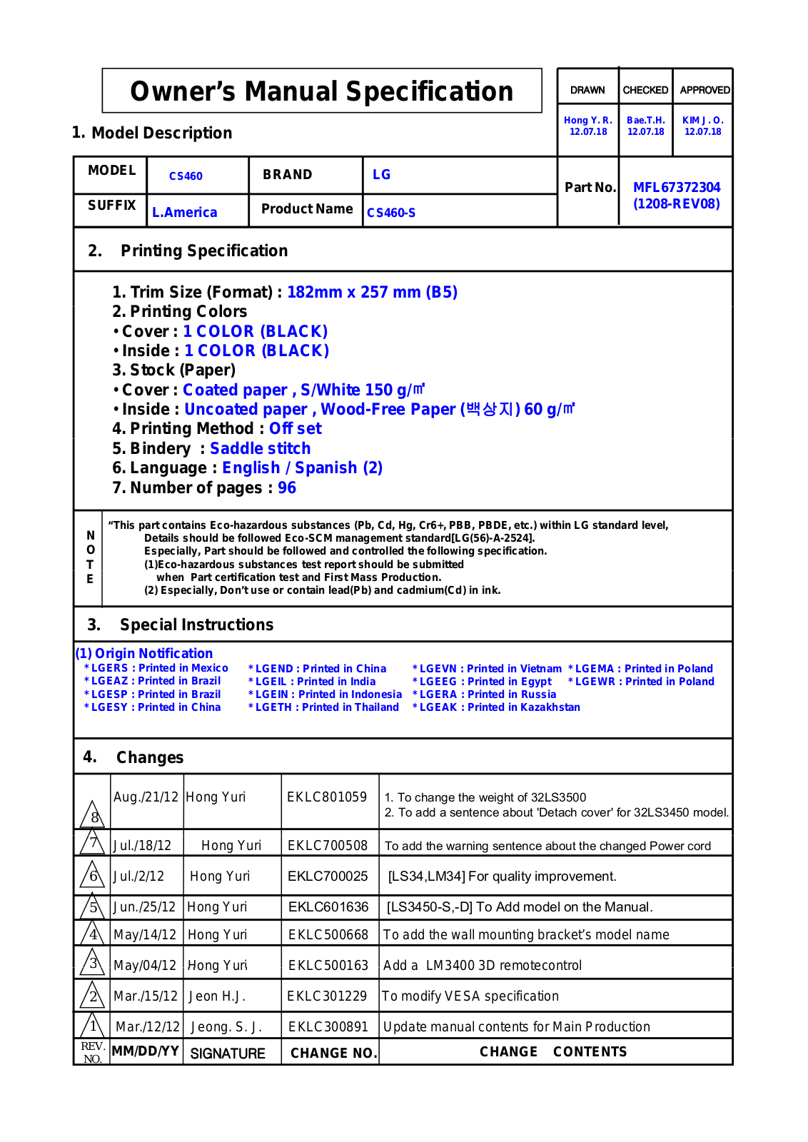 LG 32CS460, 32LS3450, 32LS3400, 32LS3500, 42LS3450 Owner's Manual