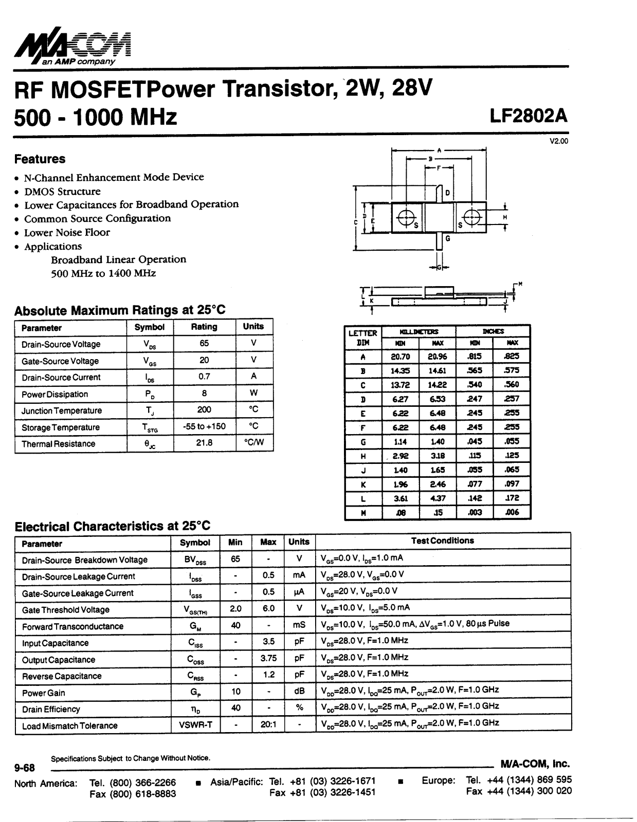 M A COM LF2802A Datasheet