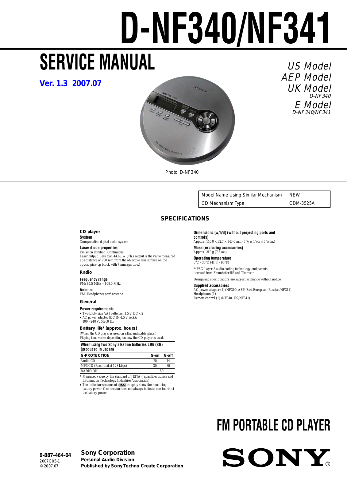 Sony DNF-340, DNF-341 Service manual