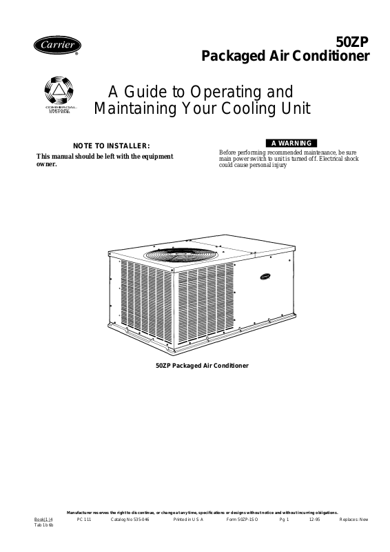 Carrier 50ZP User Manual