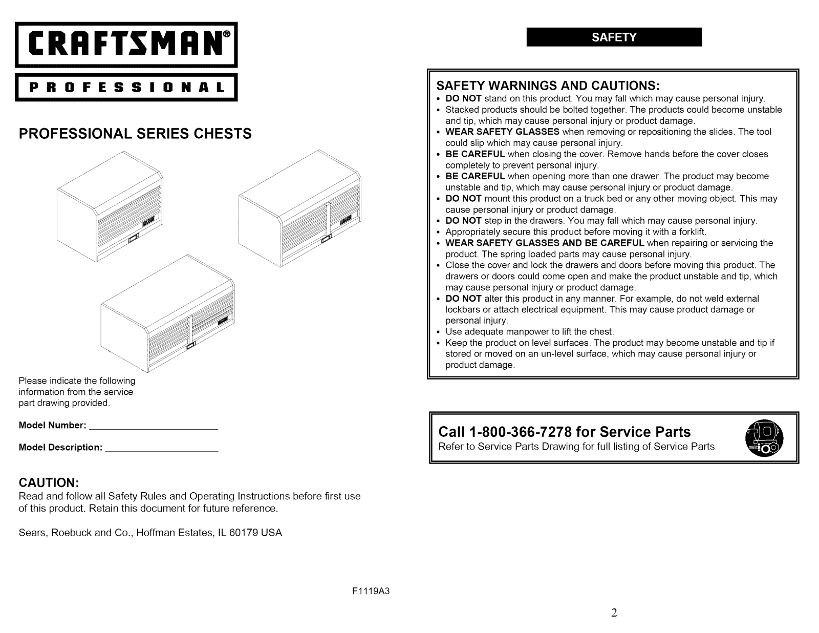 Craftsman 706291491, 706182990 Owner’s Manual