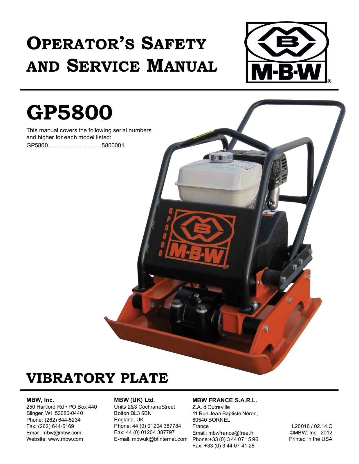 MBW 5800 User Manual