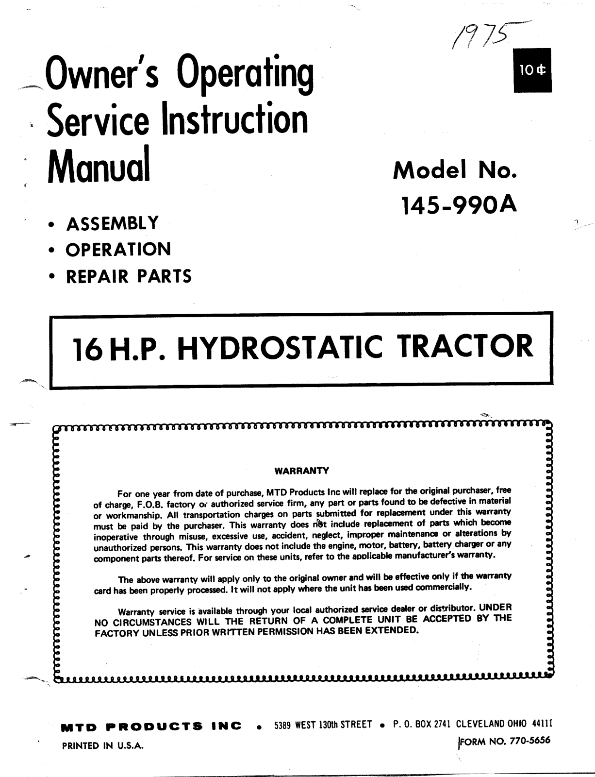 cub cadet GT1650 operators Manual