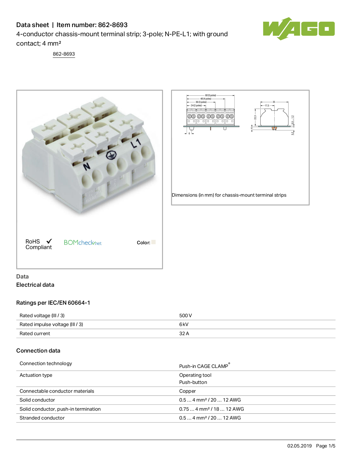 Wago 862-8693 Data Sheet