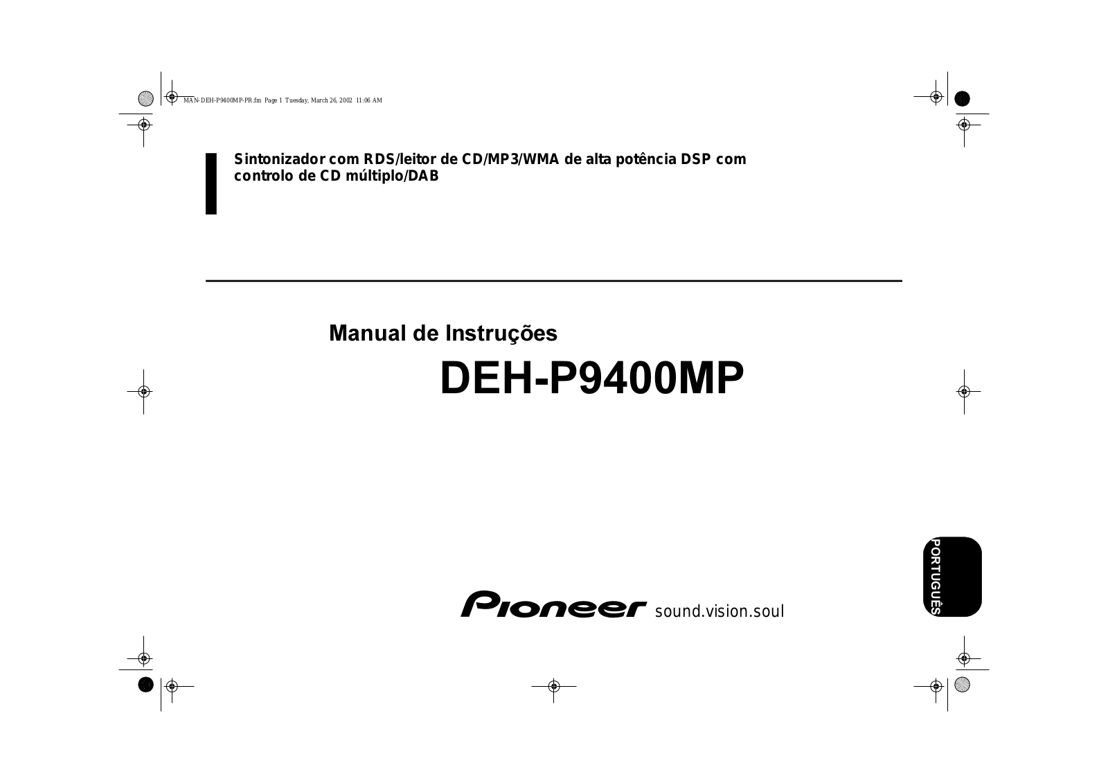 Pioneer DEH-P9400MP User manual