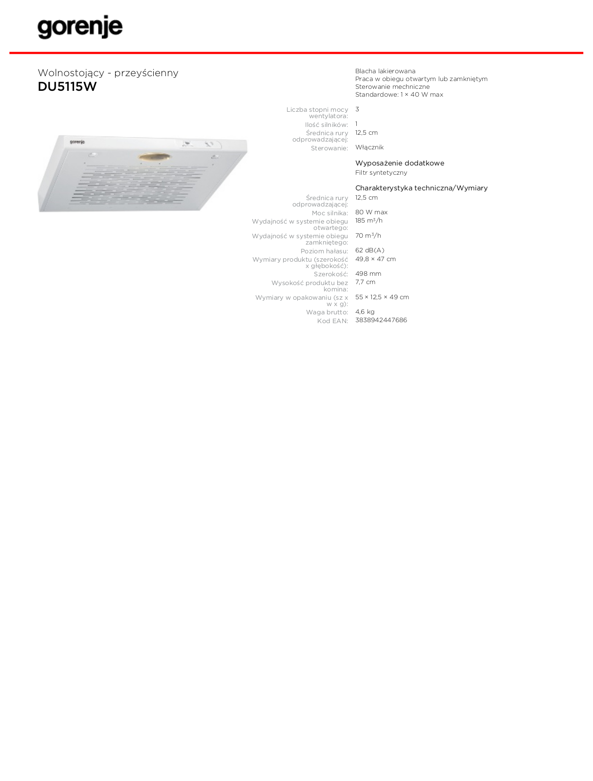 Gorenje DU5115W DATASHEET