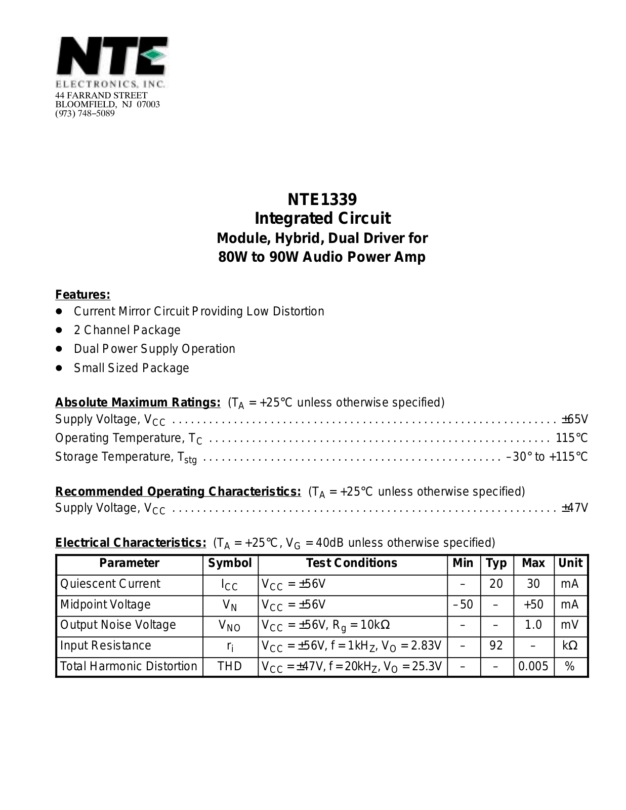 Datasheet NTE1339 Datasheet (NTE) - ManualMachine.com