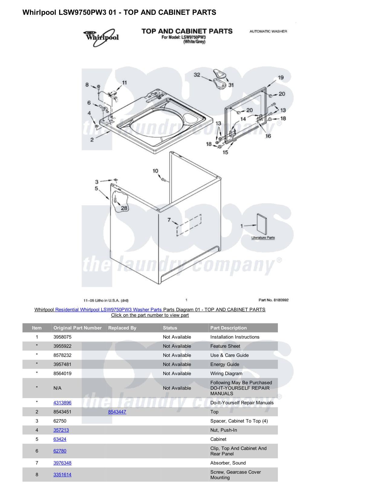 Whirlpool LSW9750PW3 Parts Diagram