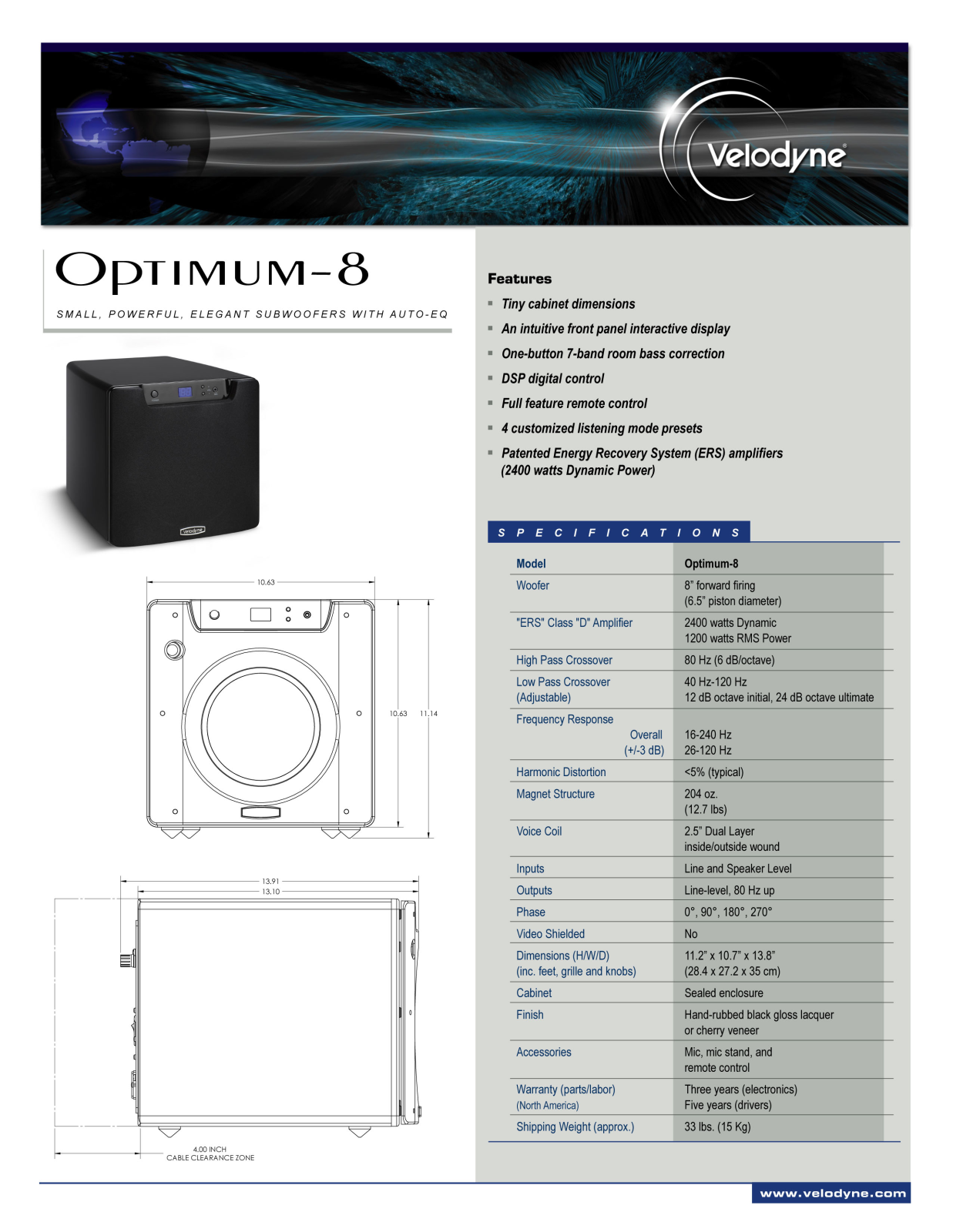 Velodyne OPTIMUM-8 DATASHEET