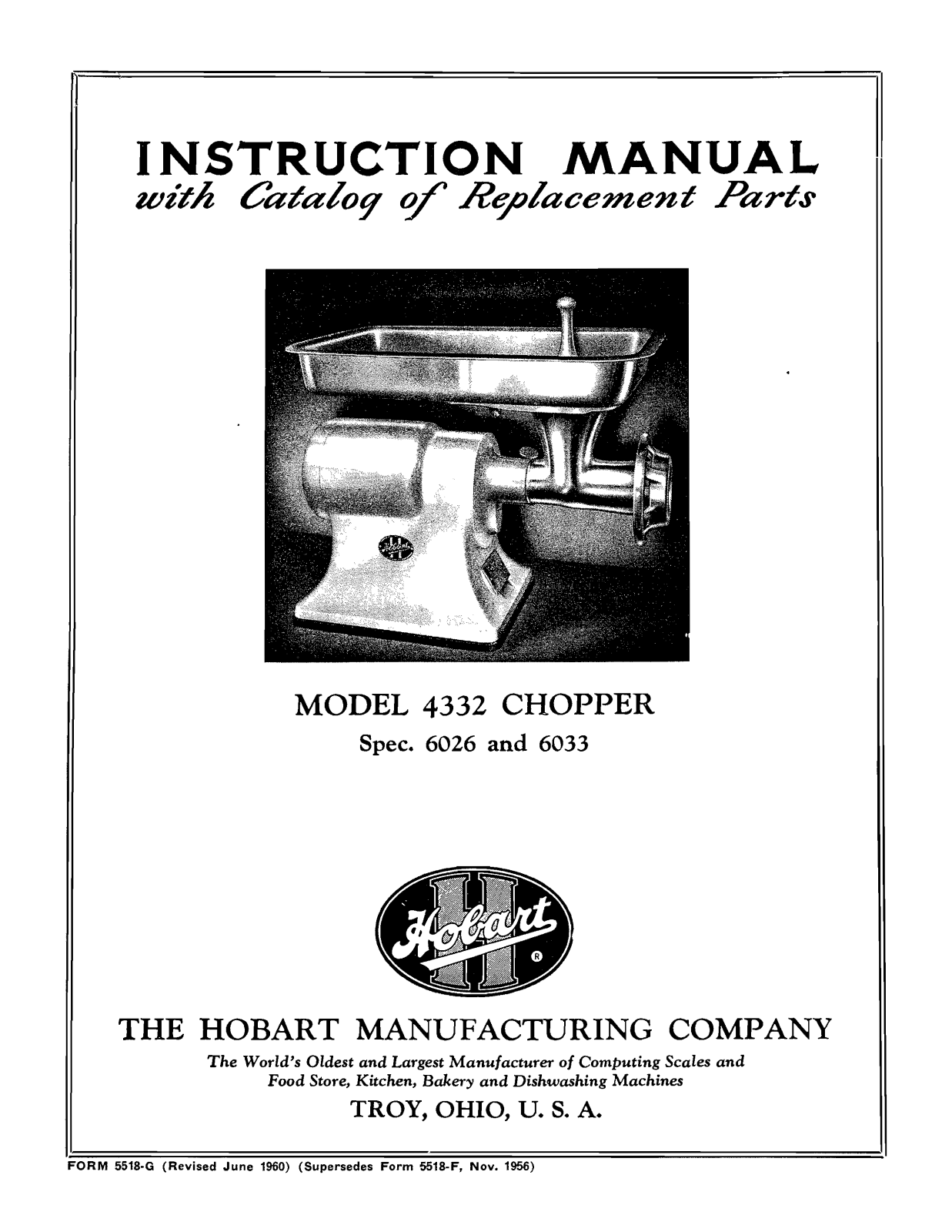 Hobart 4332 Installation Manual