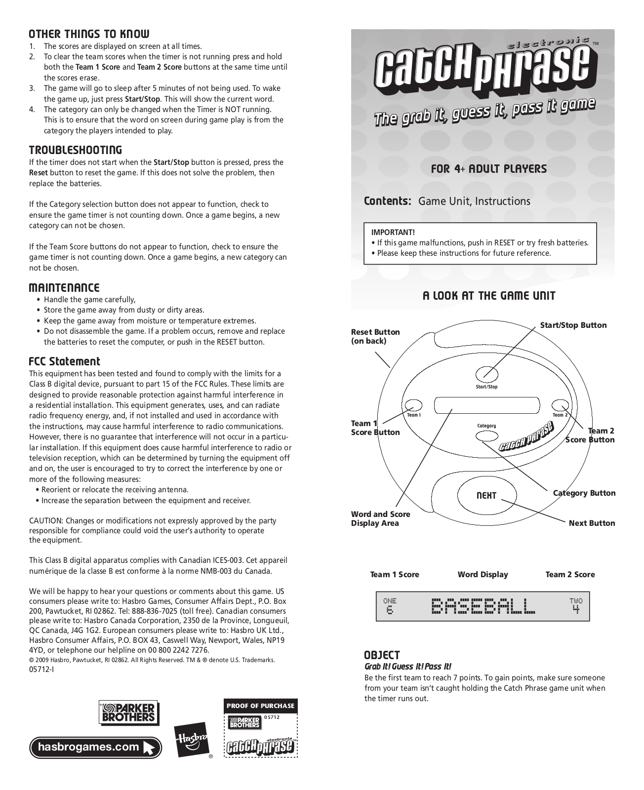 HASBRO Catch Phrase 2010 User Manual