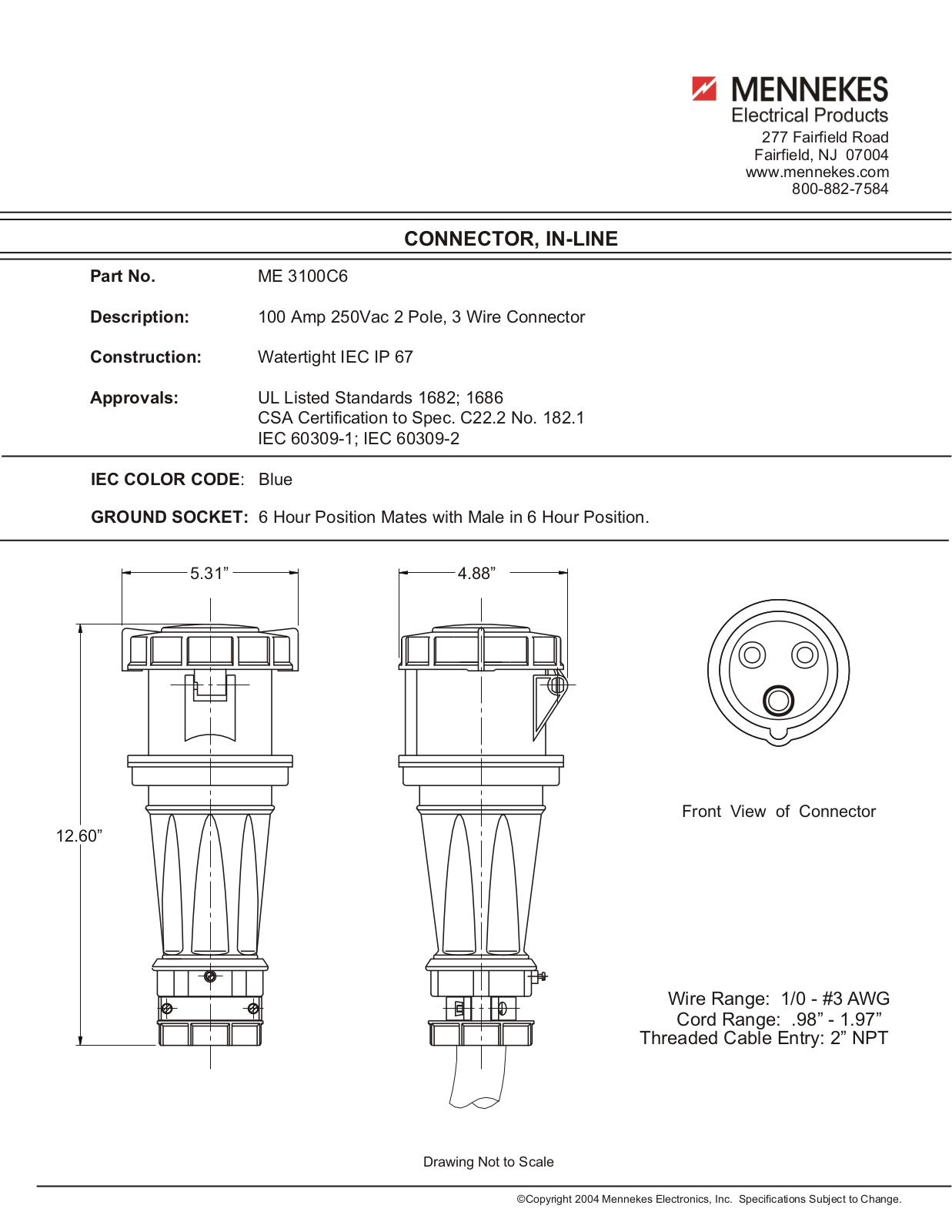 Mennekes Electrical Products ME3100C6 Data Sheet - ManualMachine.com