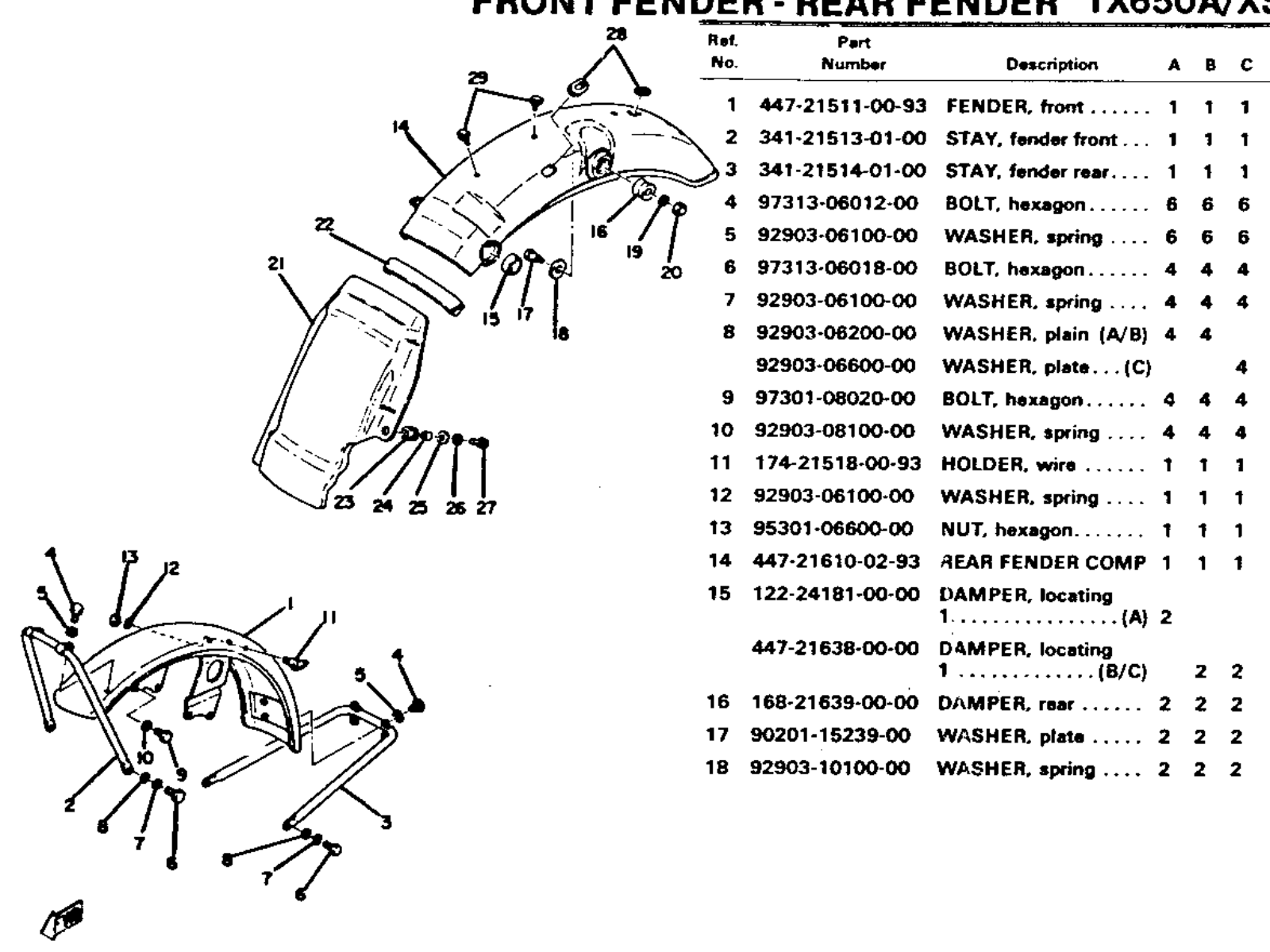 Yamaha XS650 1970-1979 Service Manual fender