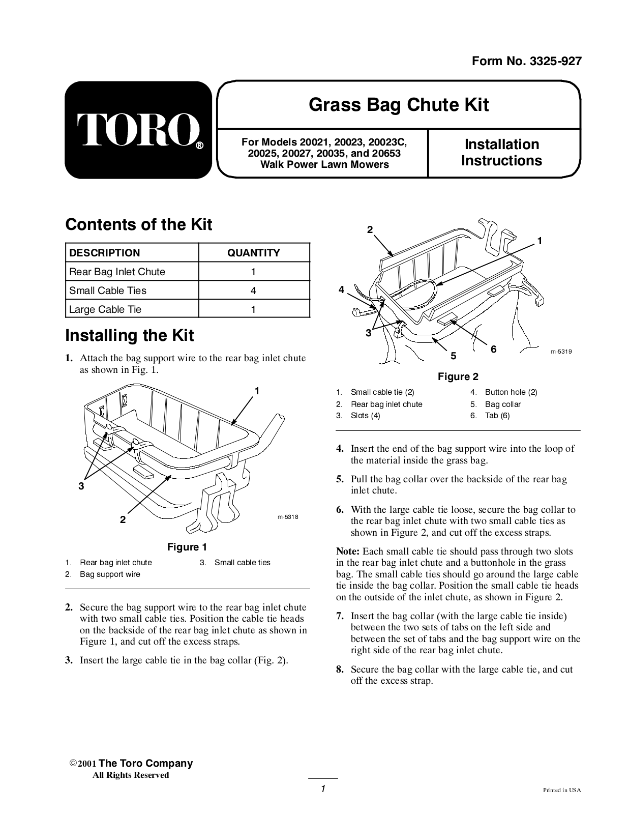 Toro 104-7951 Installation Instructions