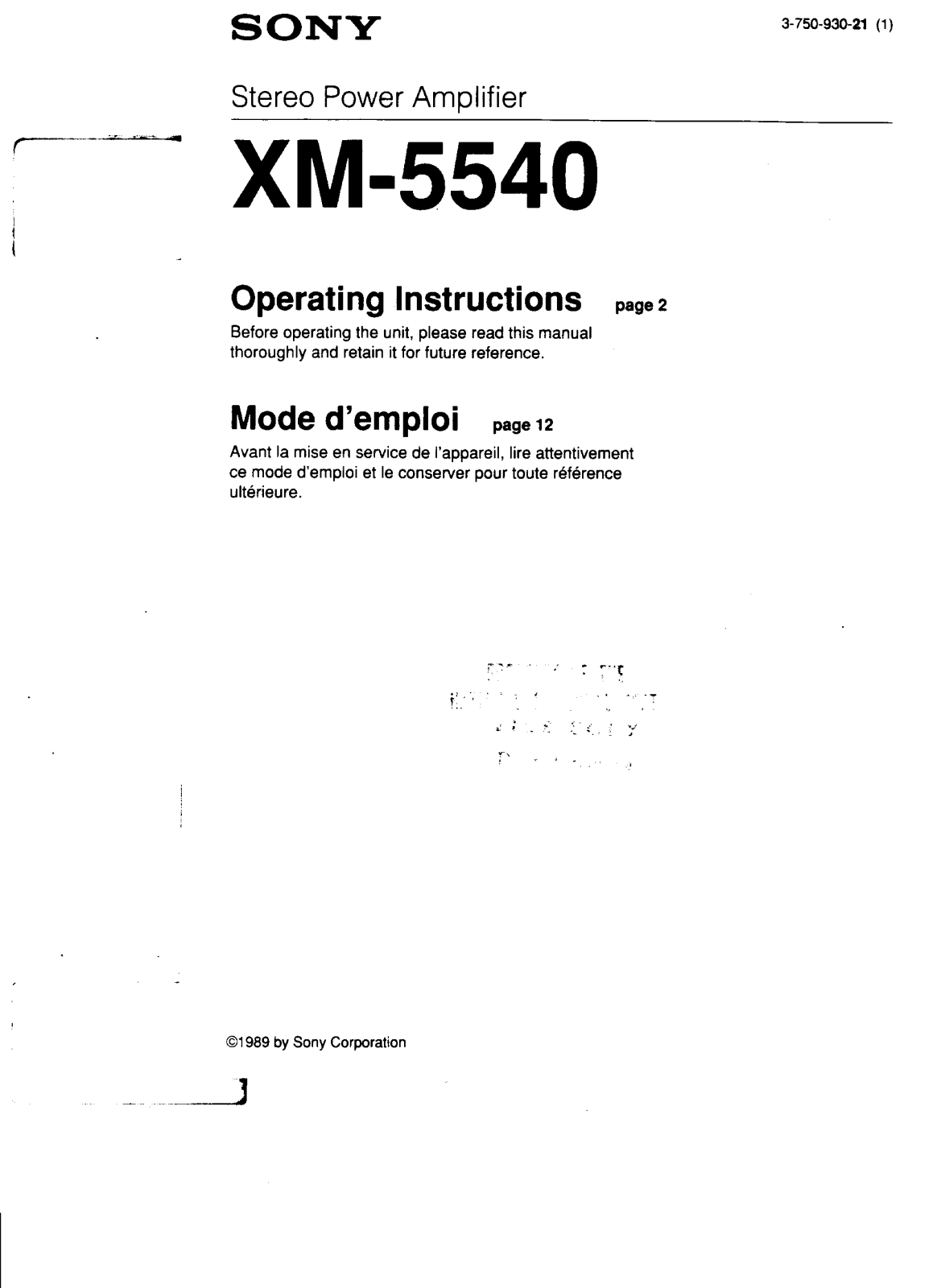 Sony XM-5540 User Manual