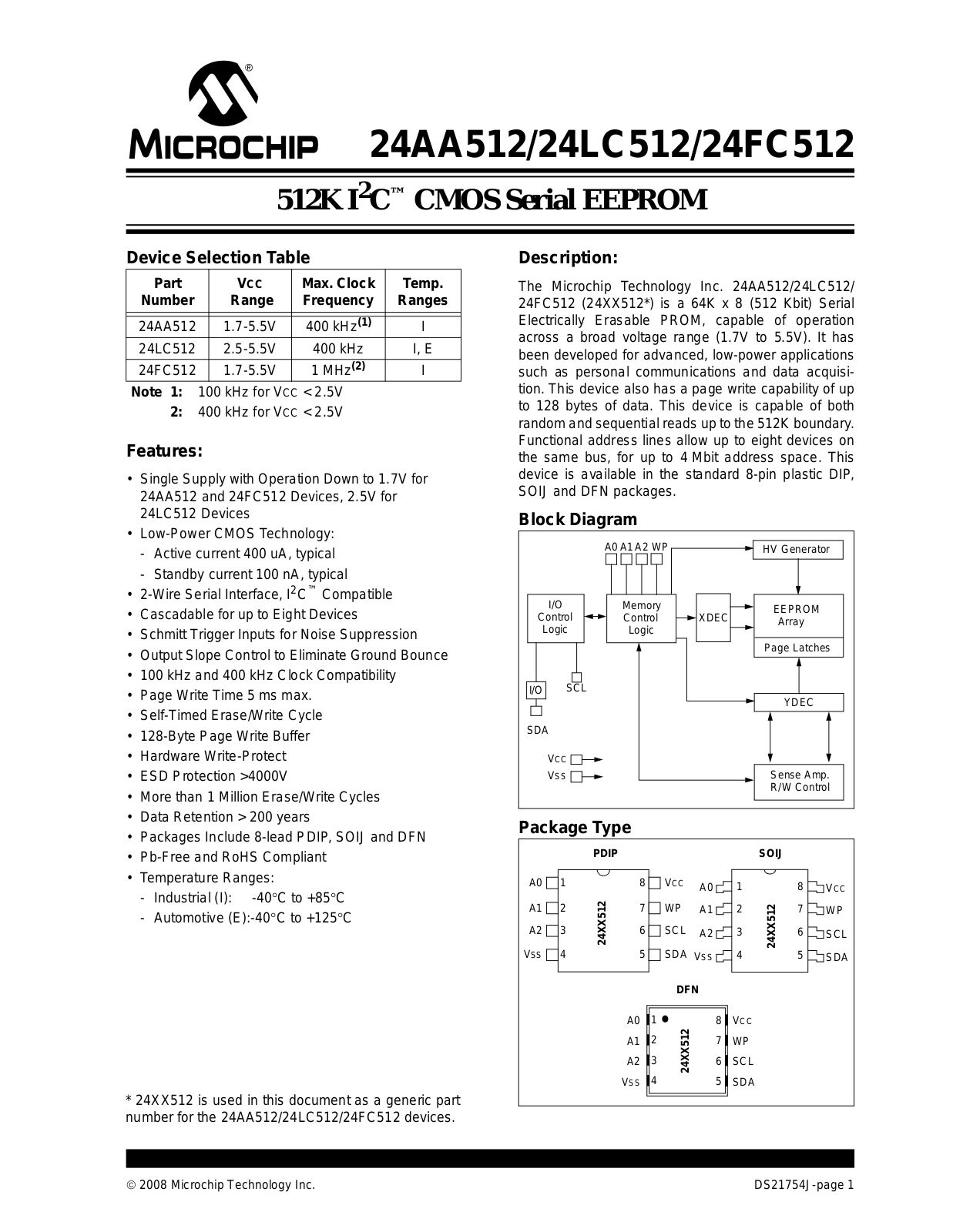 Datasheet 24AA512, 24LC512, 24FC512 Datasheet
