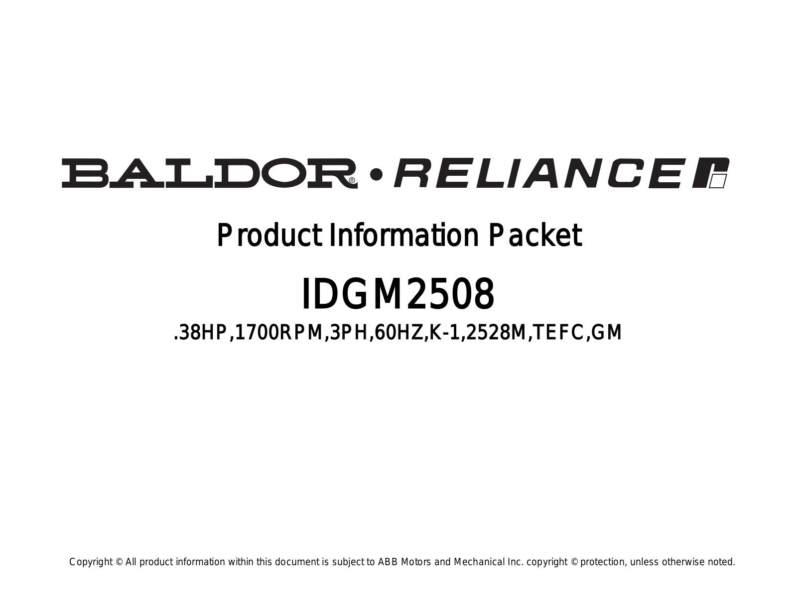 Baldor IDGM2508 Product Information Sheet