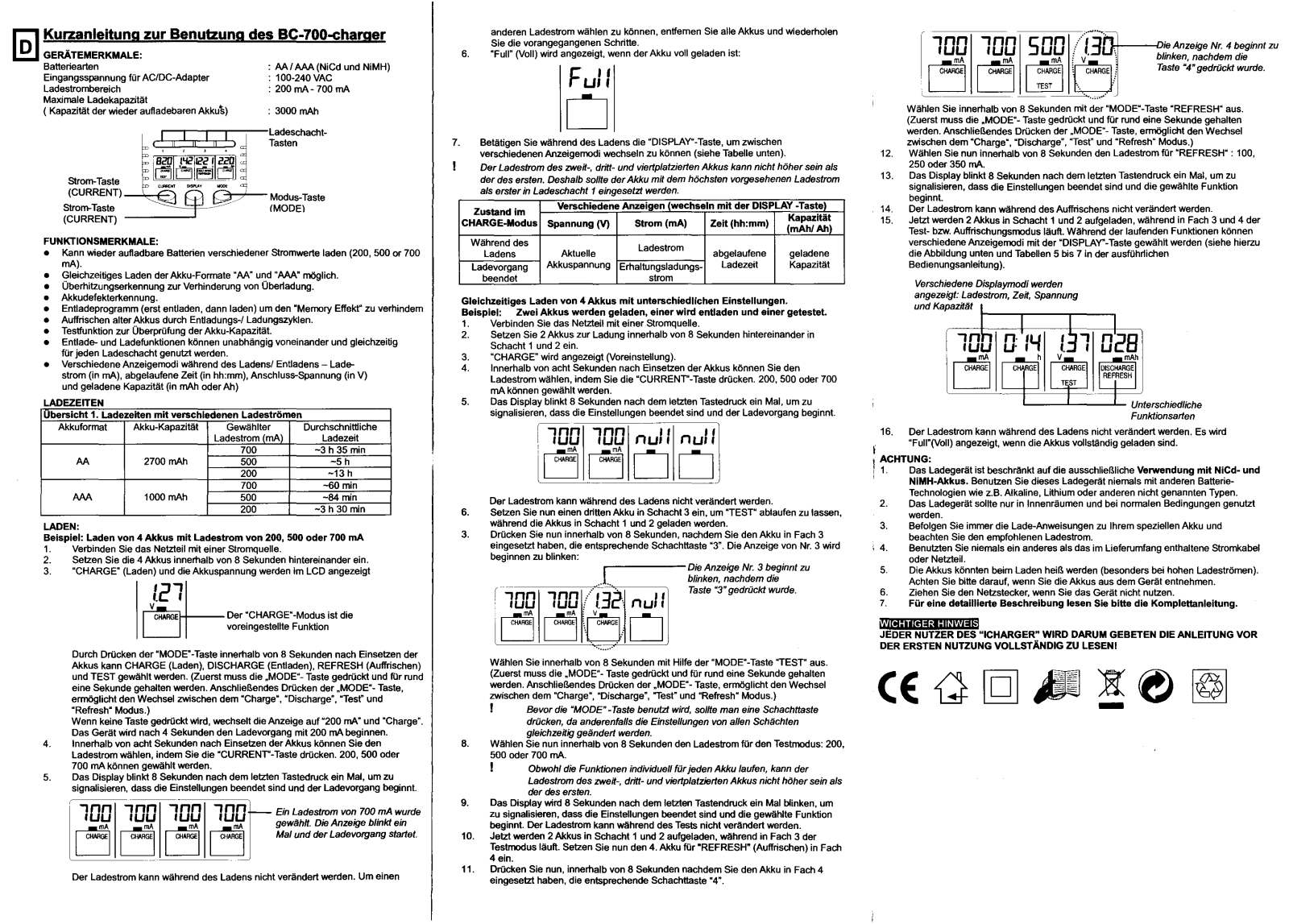 Technoline BC-700 QUICK REFERENCE