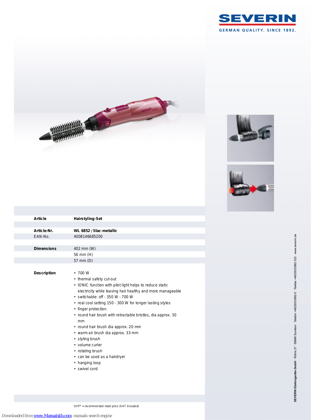 SEVERIN WL 6852,WL 6852 Datasheet