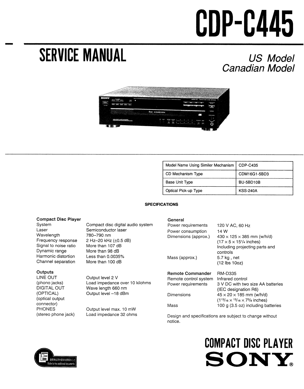 Sony CDP-C445 Schematic