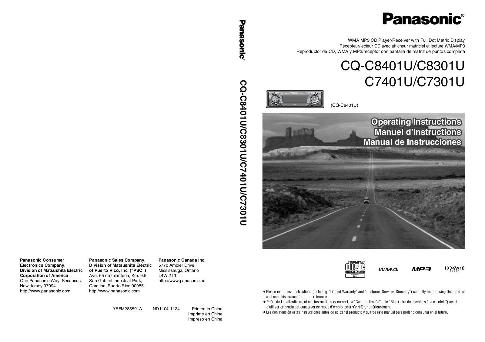 Panasonic C7401U, C8301U, C7301U, CQ-C8401U User Manual