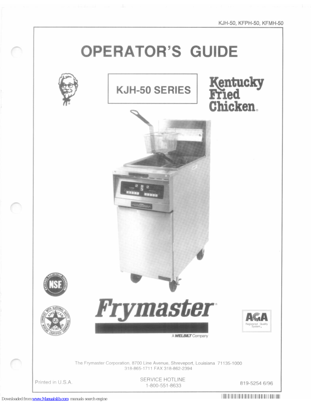 Frymaster KJH-50 SERIES, KFPH-50, KFMH-50 Operator's Manual