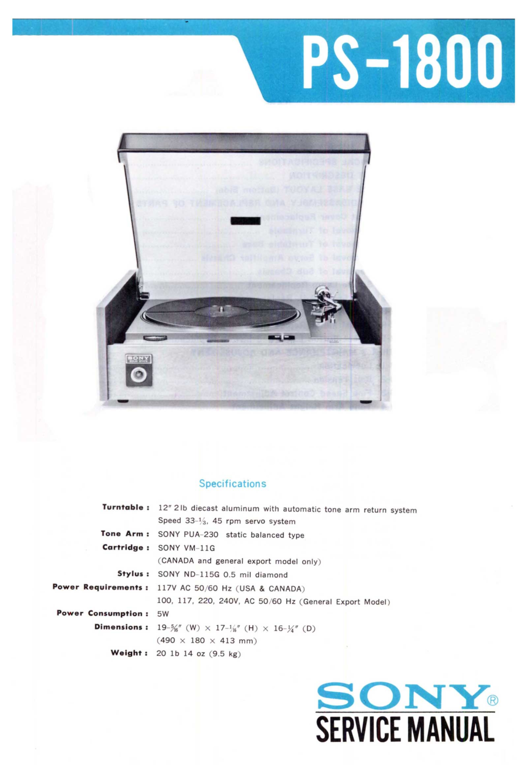 Sony PS-1800 Service Manual