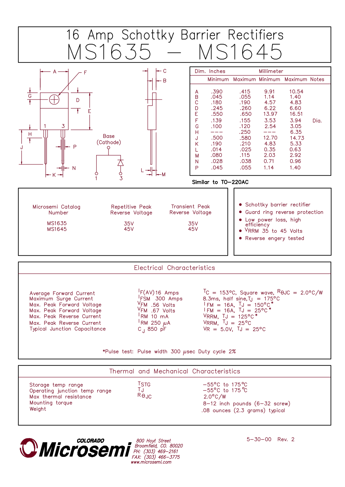 Microsemi Corporation MS1645, MS1635 Datasheet