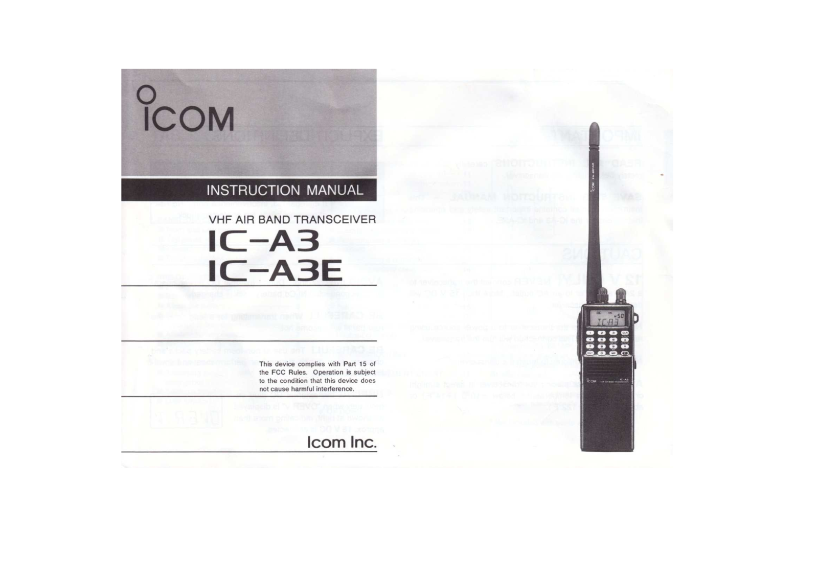 ICOM IC-A3, IC-A3E User Manual