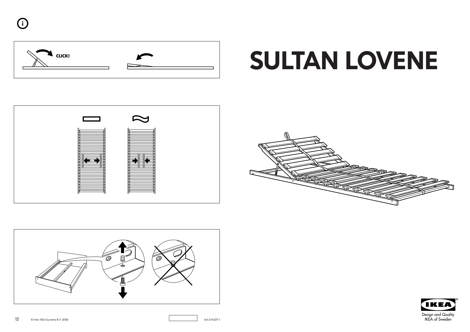IKEA SULTAN LOVENE SLATTED BED BASE TWIN, SULTAN LOVENE SLATTED BED BASE FULL Assembly Instruction