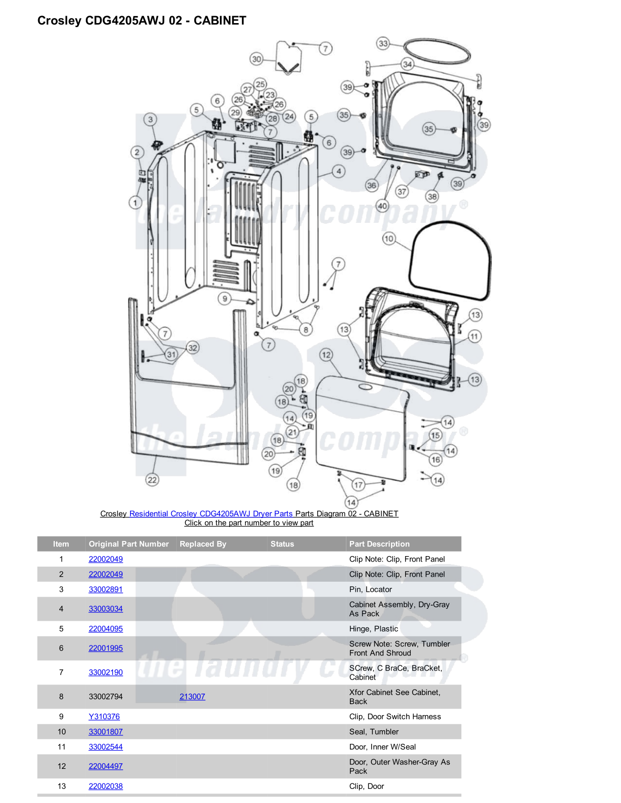 Crosley CDG4205AWJ Parts Diagram