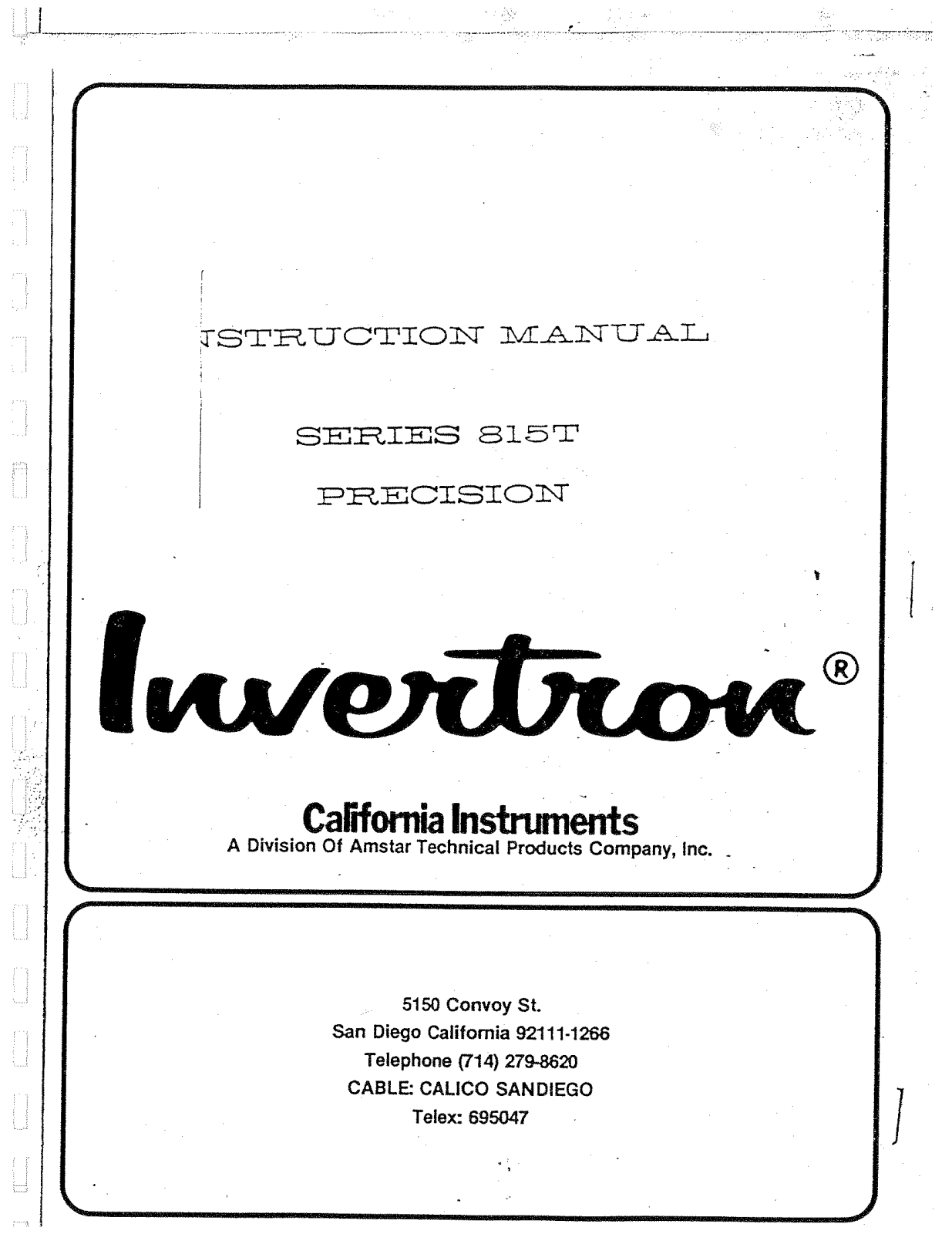 California Instruments 815T Service manual