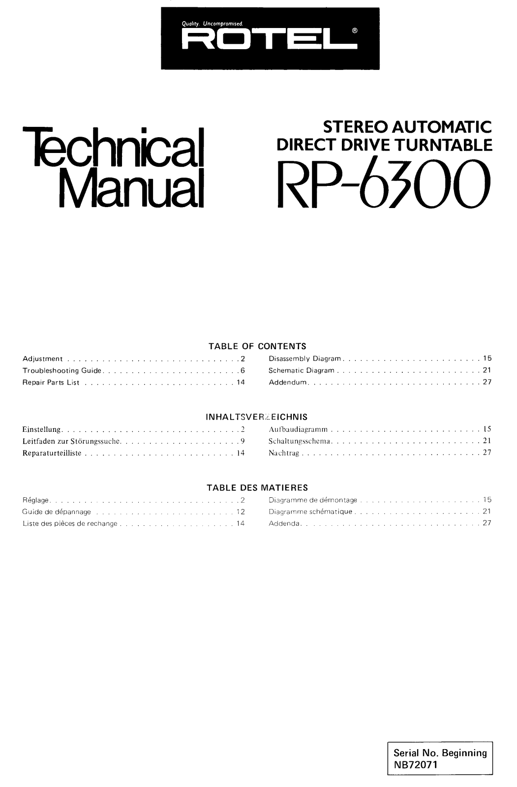 Rotel RP-6300 Service manual