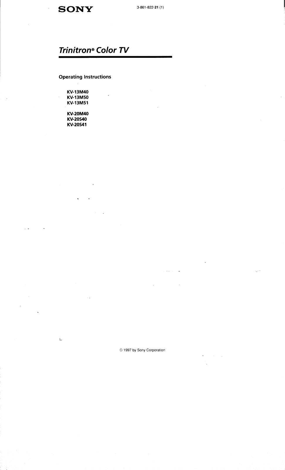 Sony KV-13M50, KV-13M51, KV-20M40, KV-20S40, KV-20S41 User Guide